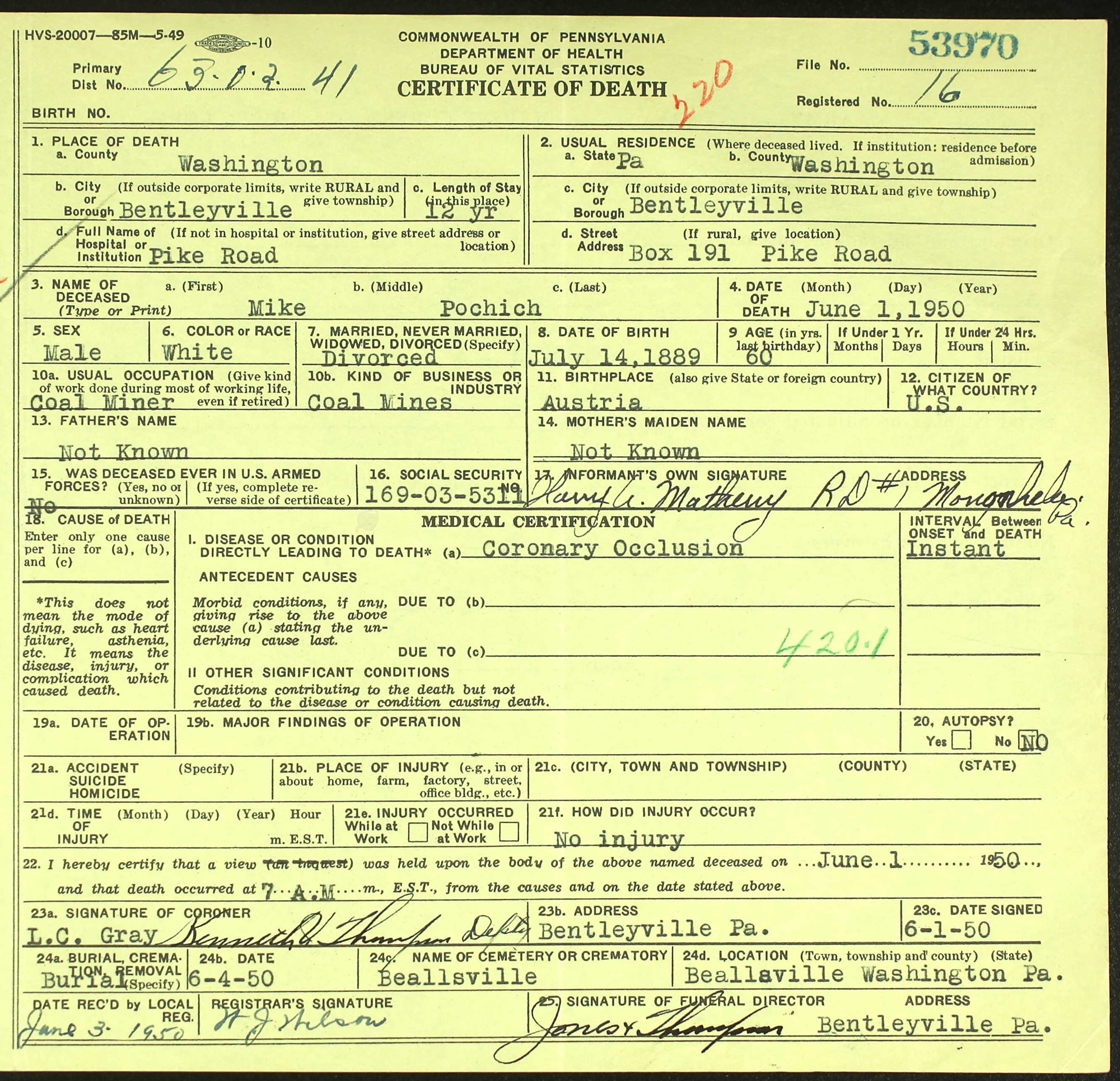 death certificate